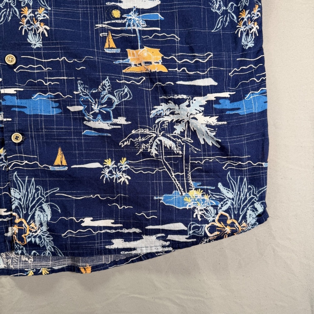 Izod Saltwater Shirt Mens 2XL Blue Button Up Short Sleeve Hawaiian Beach Camp - Picture 5 of 9